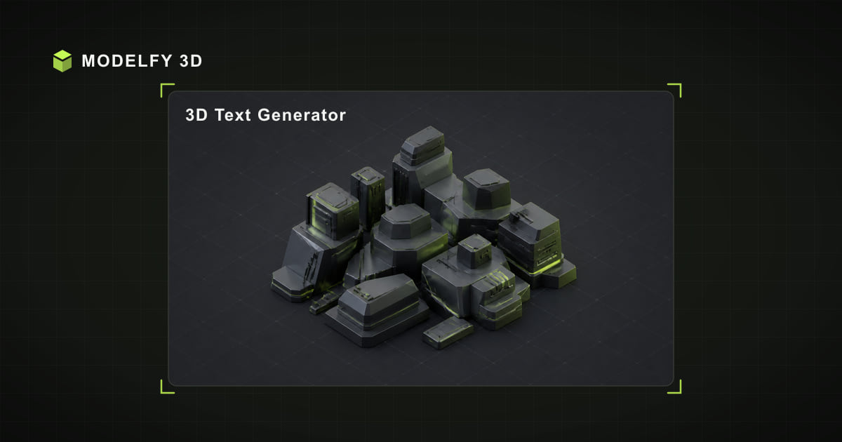 Abstract extruded geometric blocks representing browser-local 3D text generation.