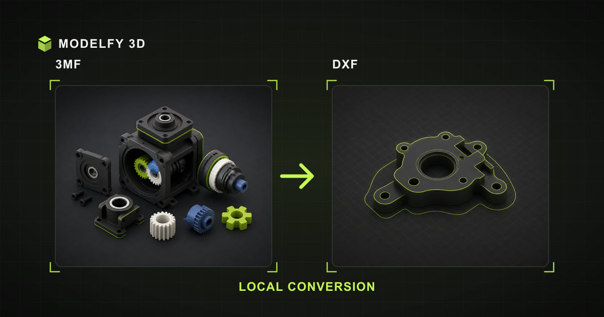Browser-local 3MF to DXF conversion illustration