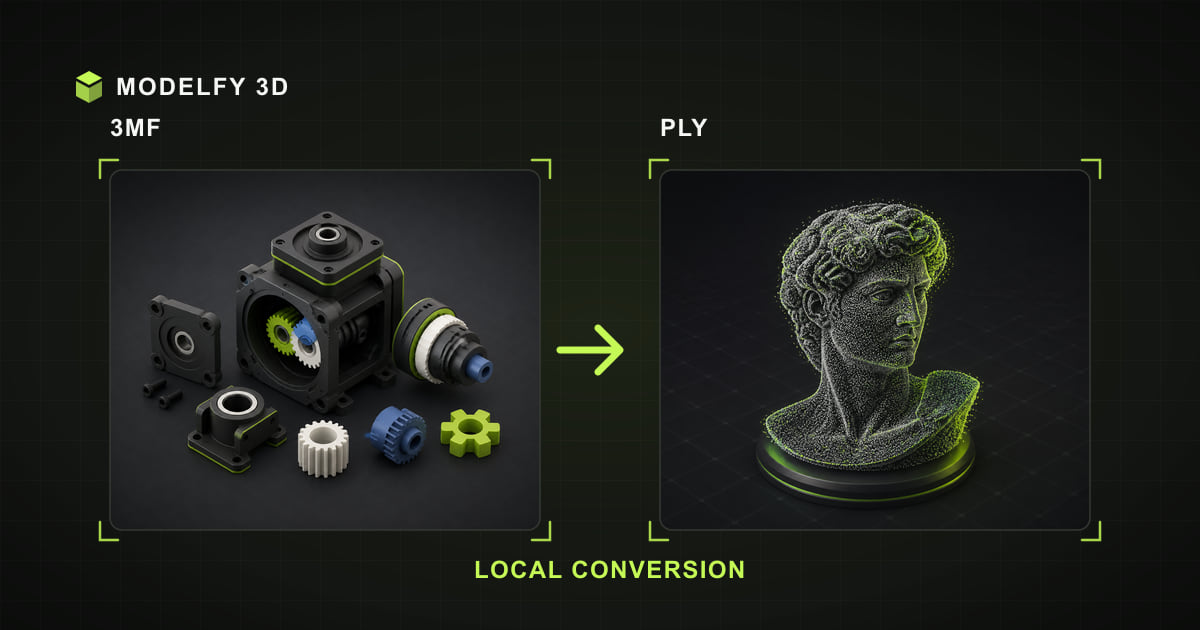 Browser-local 3MF to PLY conversion illustration