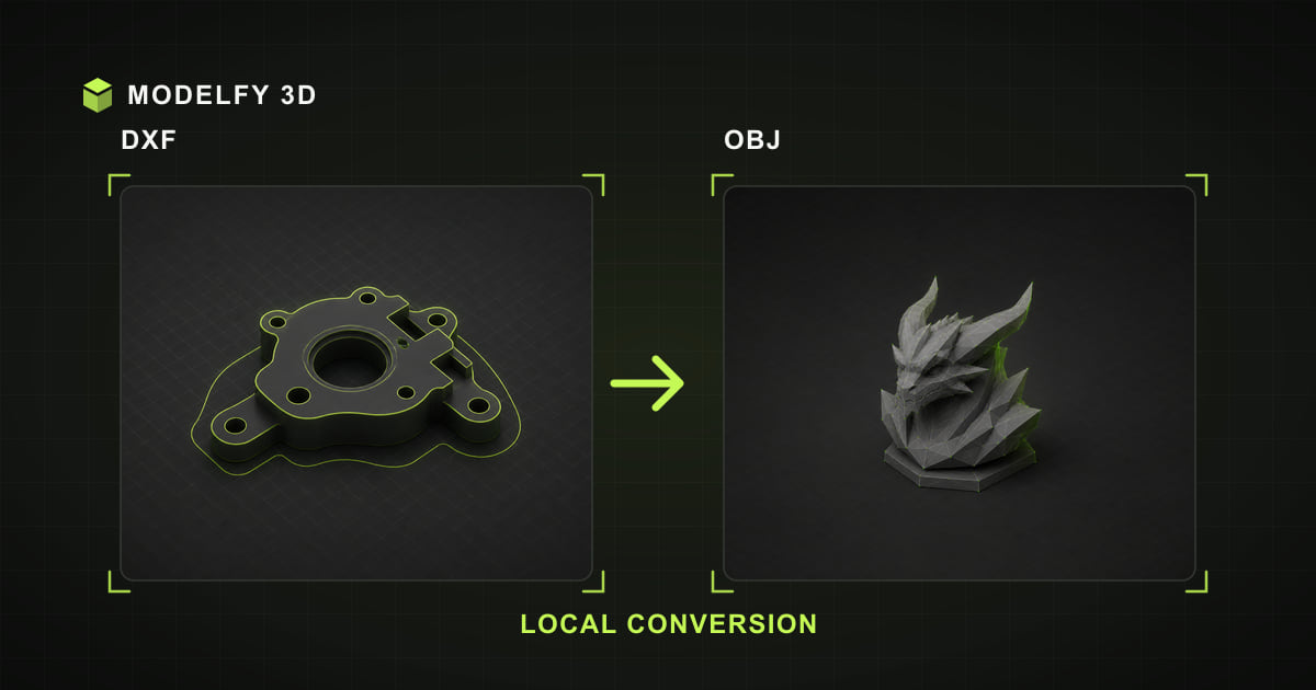 Browser-local DXF to OBJ conversion illustration