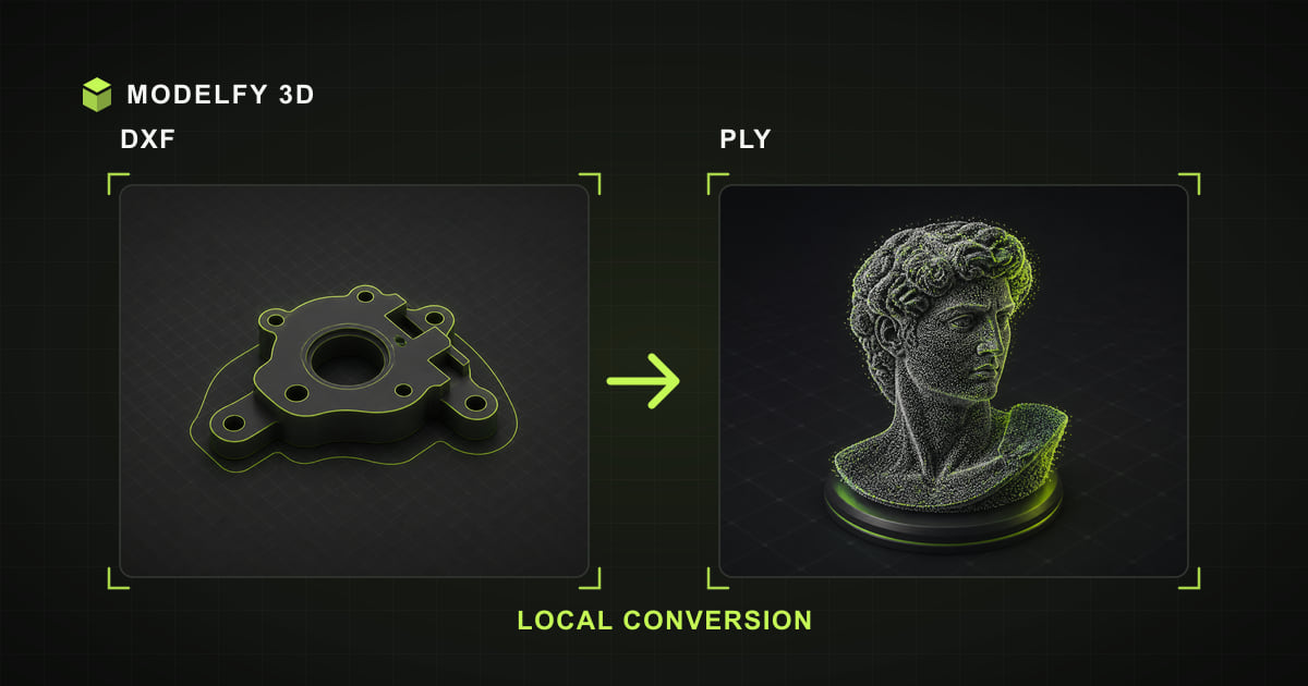 Browser-local DXF to PLY conversion illustration