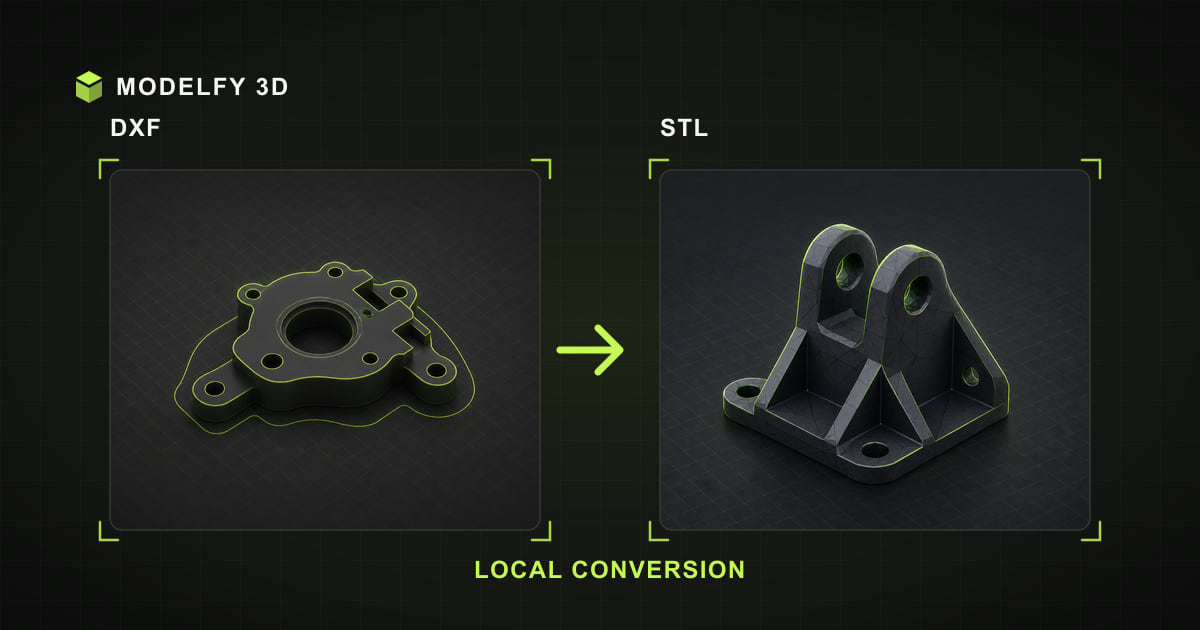 Browser-local DXF to STL conversion illustration