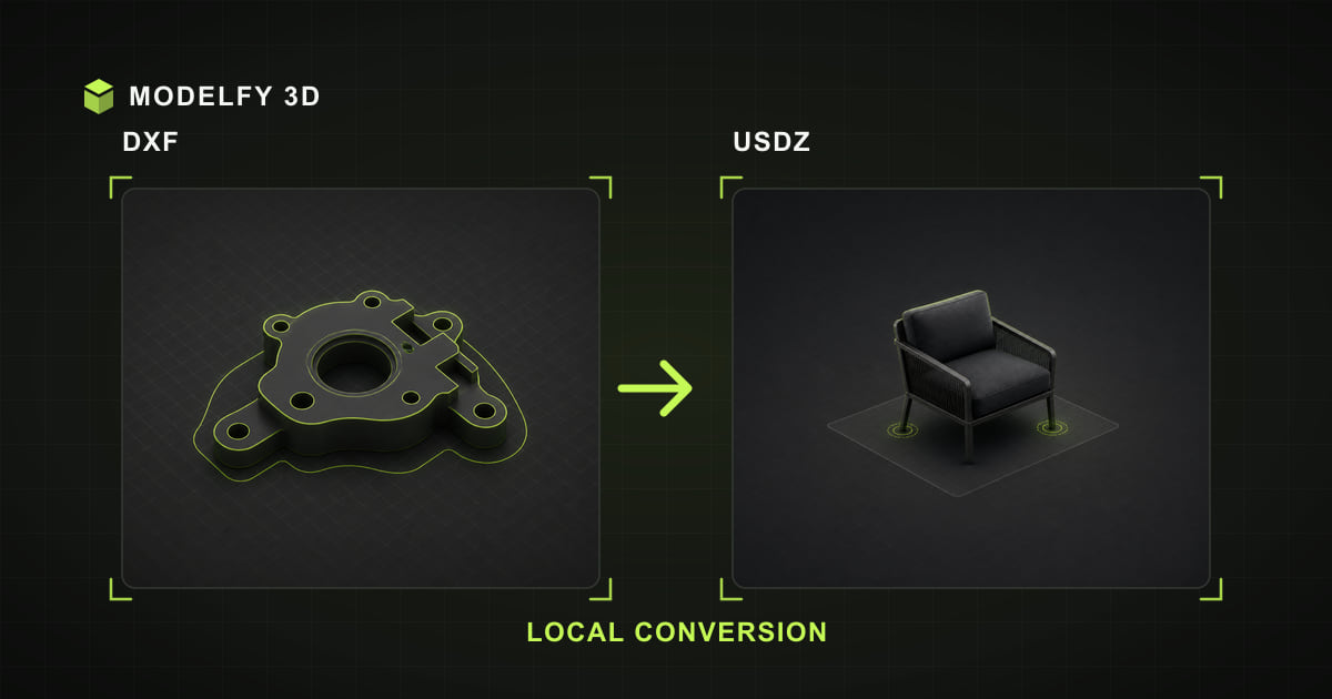 Browser-local DXF to USDZ conversion illustration