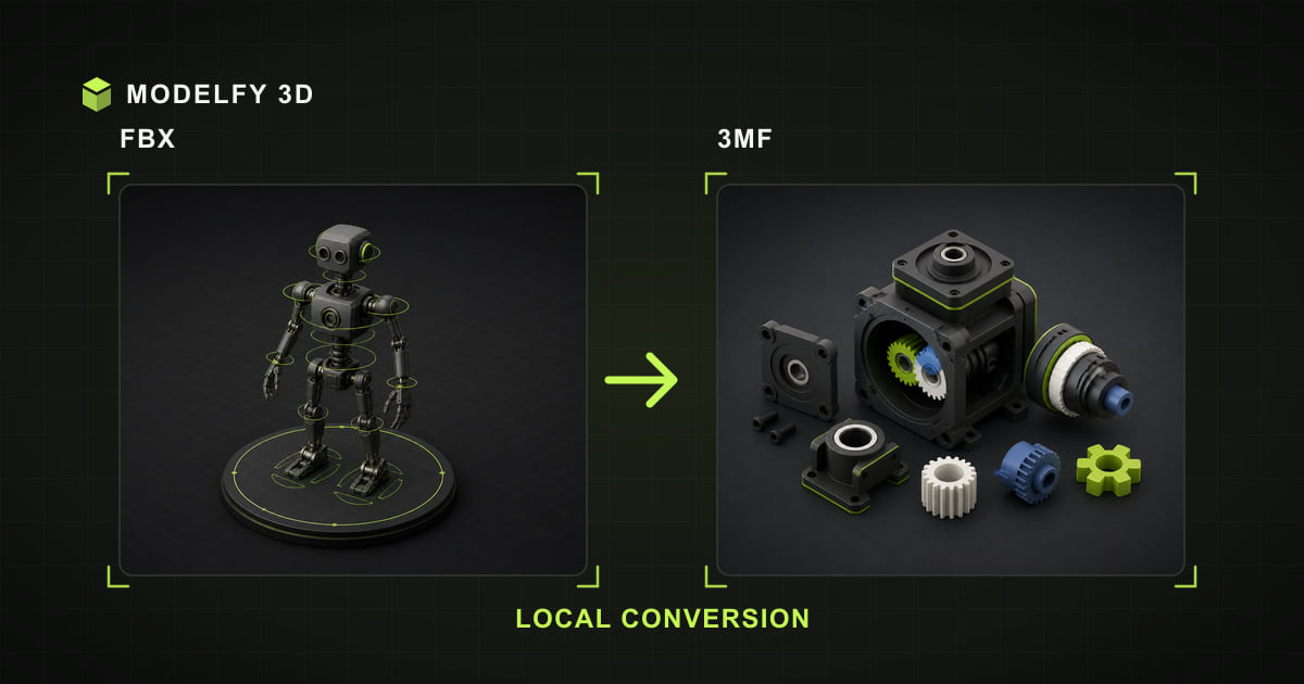Browser-local FBX to 3MF conversion illustration