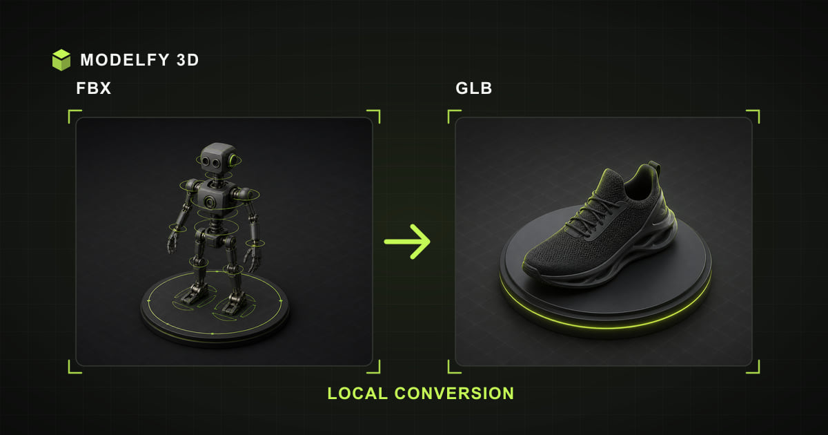 Browser-local FBX to GLB conversion illustration