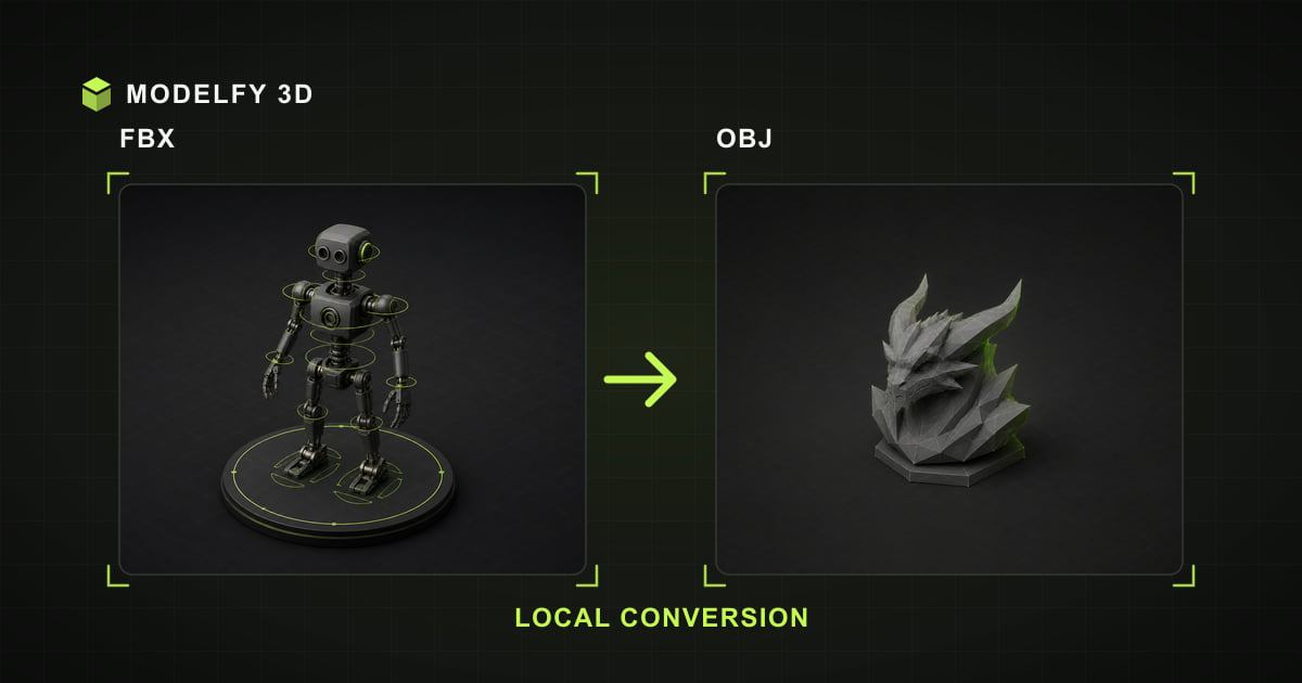 Browser-local FBX to OBJ conversion illustration