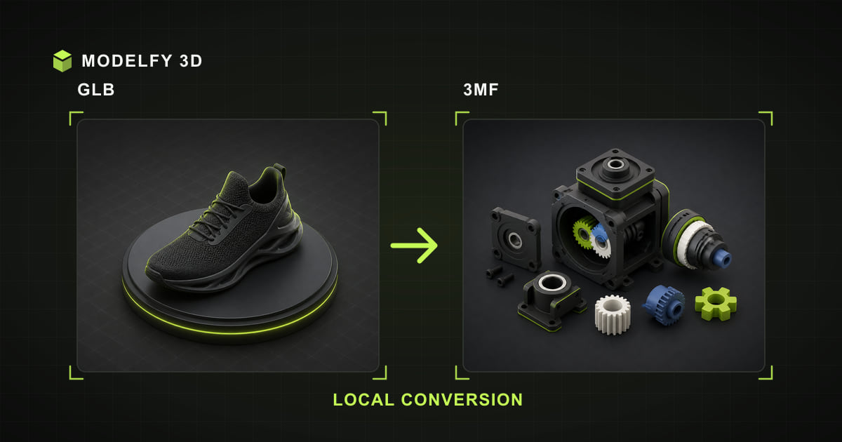 Browser-local GLB to 3MF conversion illustration
