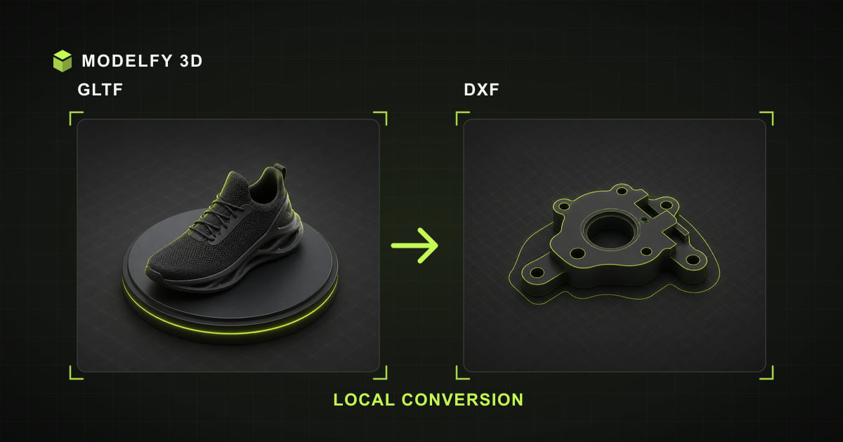 Browser-local GLTF to DXF conversion illustration