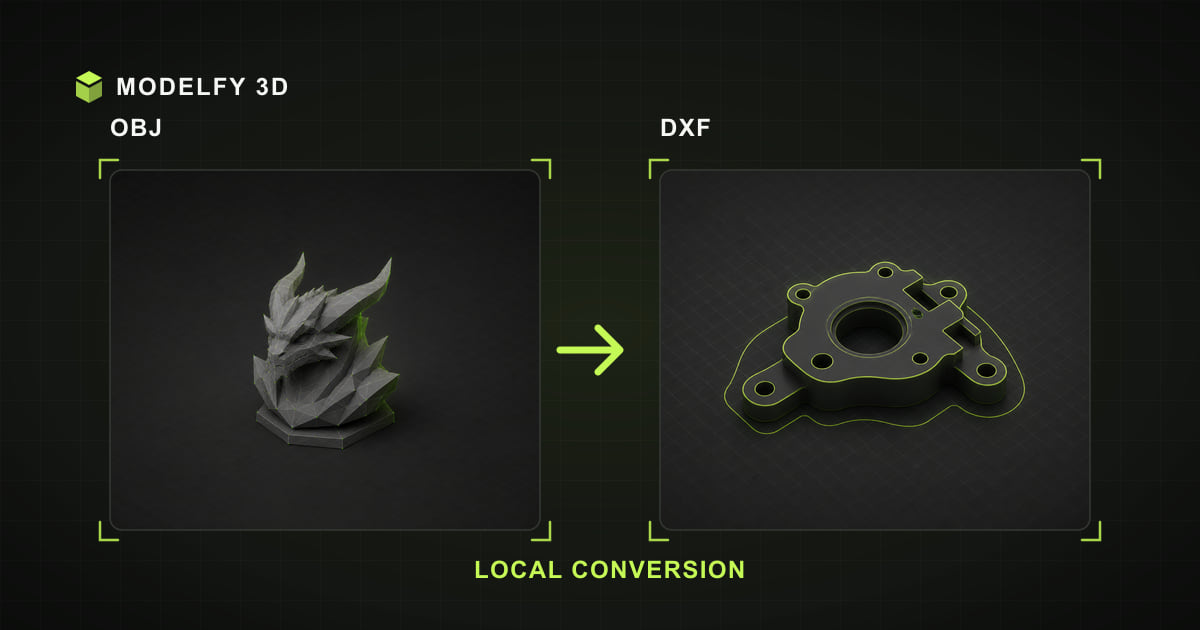 Browser-local OBJ to DXF conversion illustration