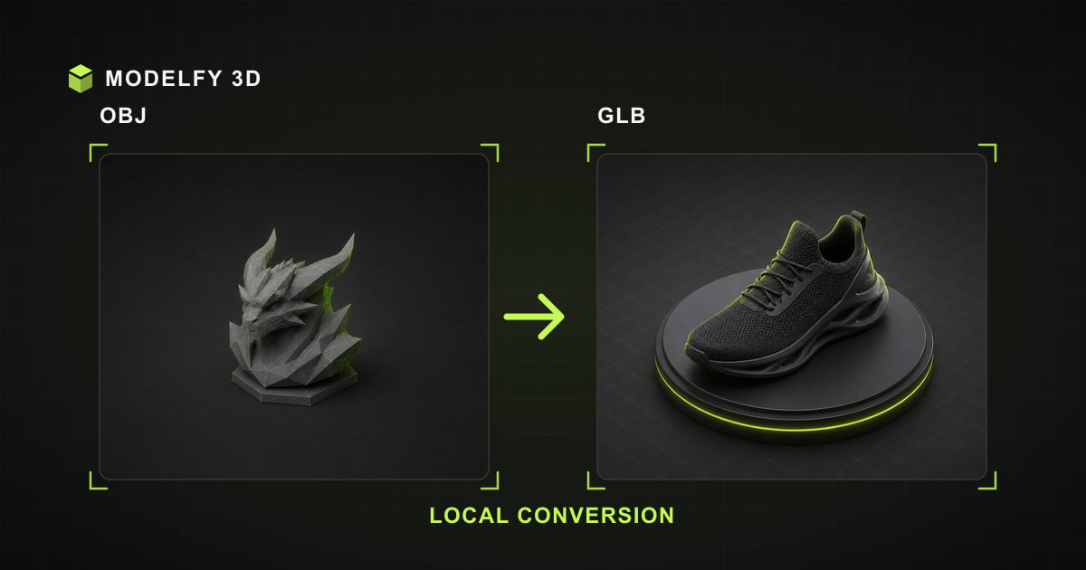 Browser-local OBJ to GLB conversion illustration