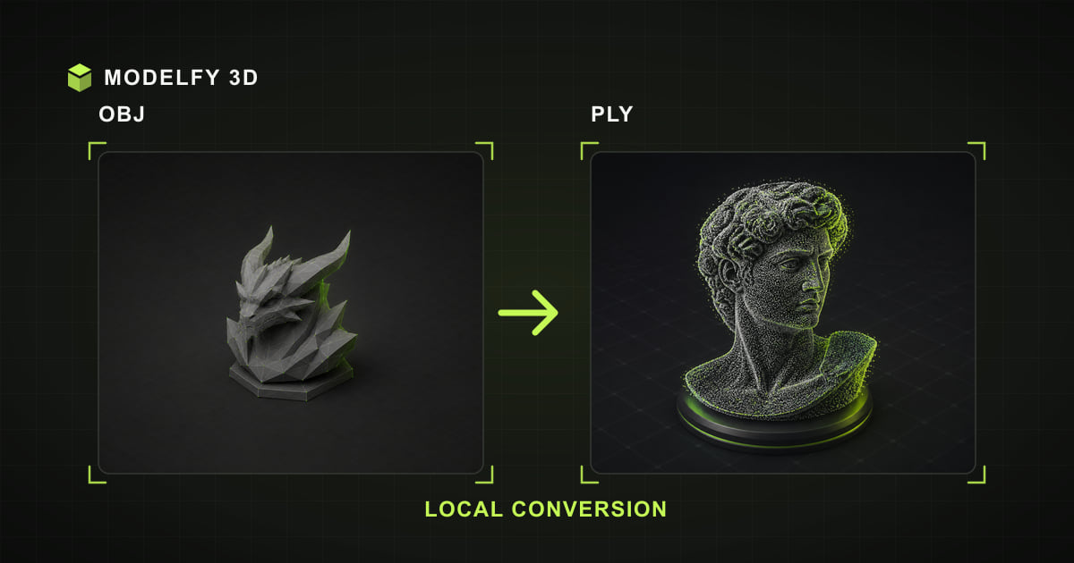 Browser-local OBJ to PLY conversion illustration