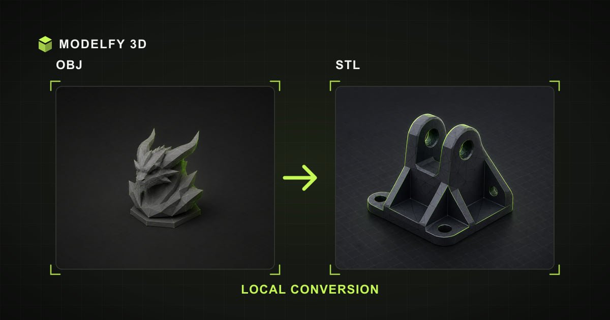 Browser-local OBJ to STL conversion illustration