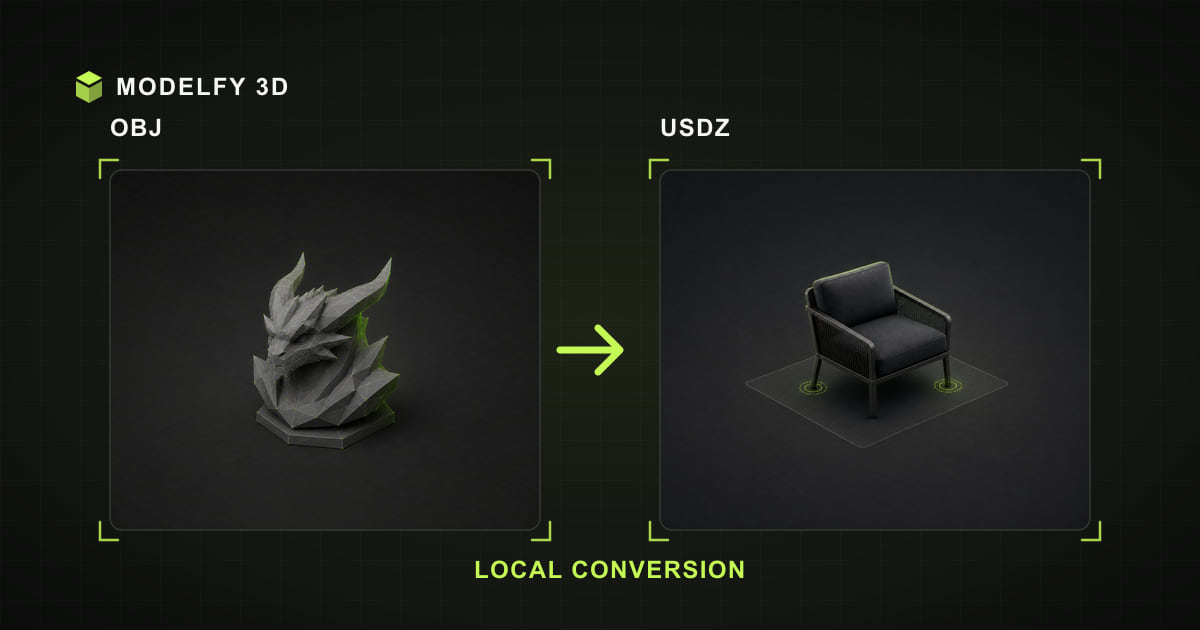 Browser-local OBJ to USDZ conversion illustration