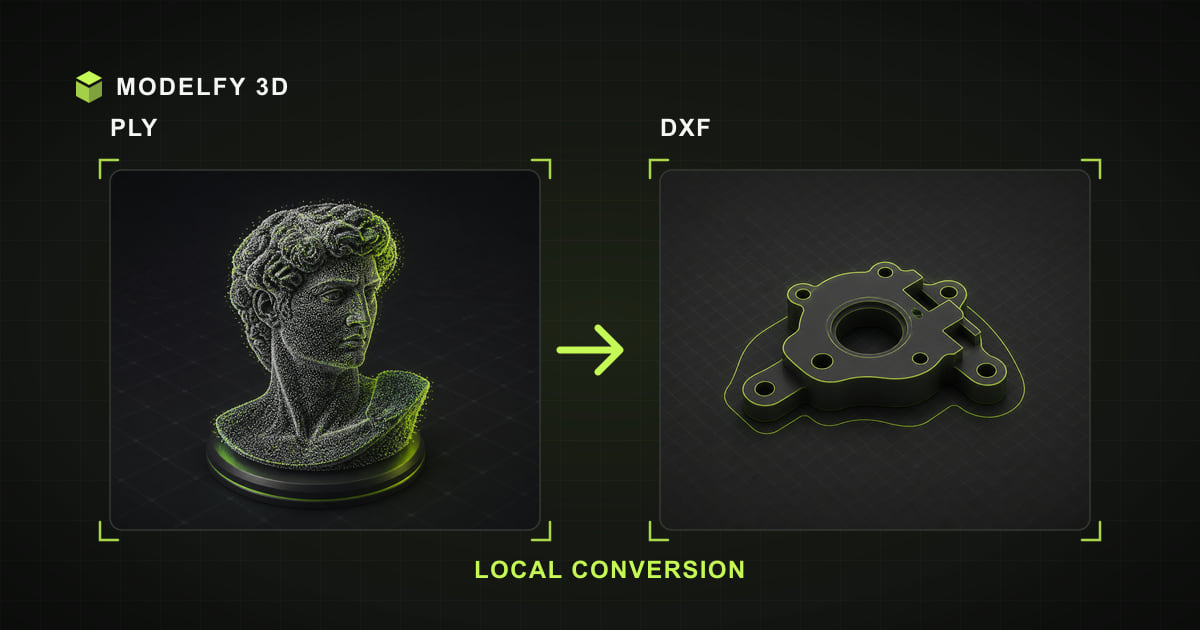 Browser-local PLY to DXF conversion illustration