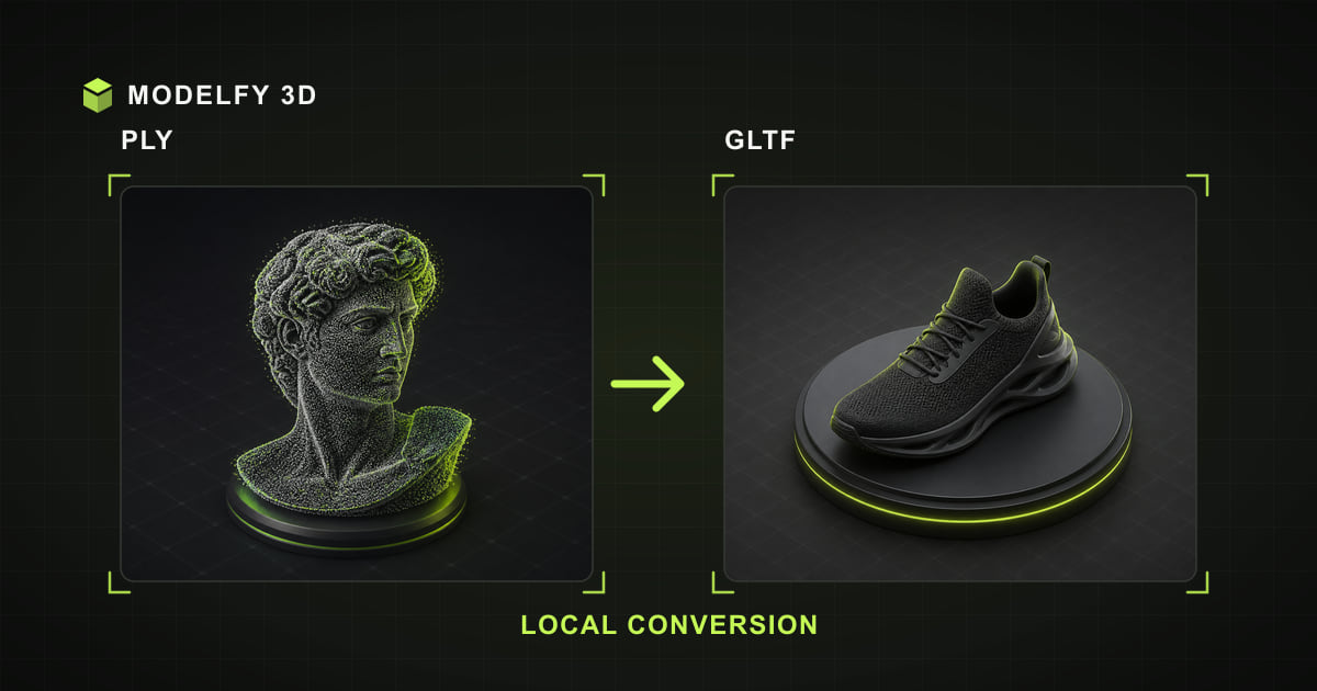 Browser-local PLY to GLTF conversion illustration