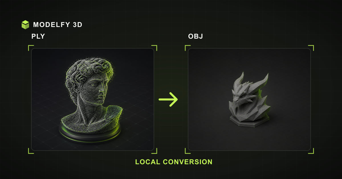 Browser-local PLY to OBJ conversion illustration