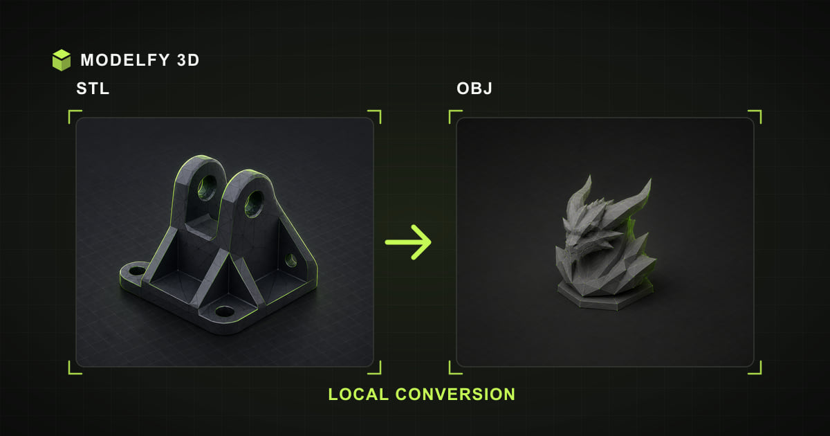 Browser-local STL to OBJ conversion illustration