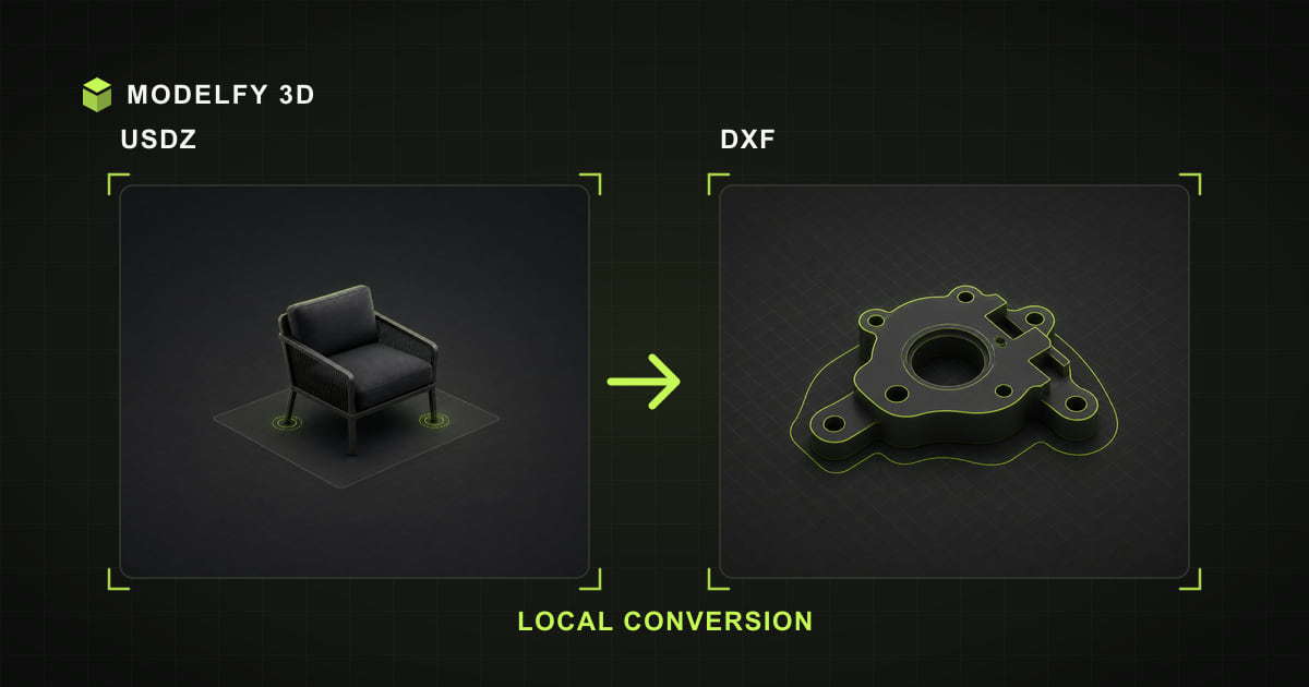 Browser-local USDZ to DXF conversion illustration