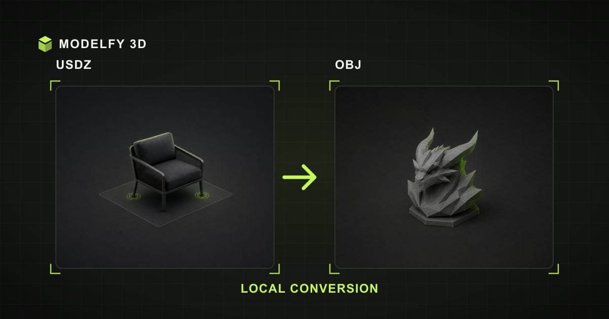 Browser-local USDZ to OBJ conversion illustration