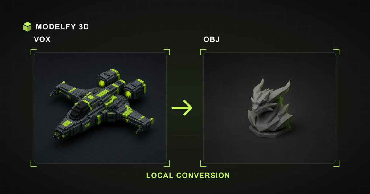 Browser-local VOX to OBJ conversion illustration