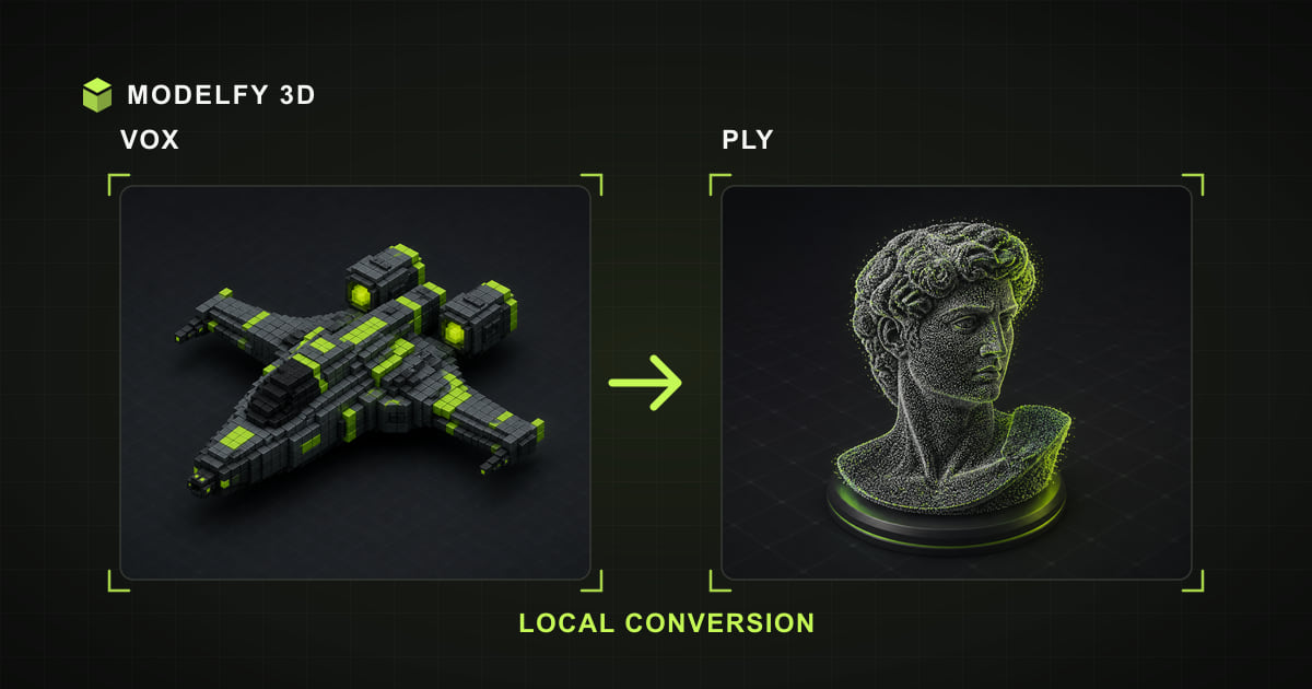 Browser-local VOX to PLY conversion illustration