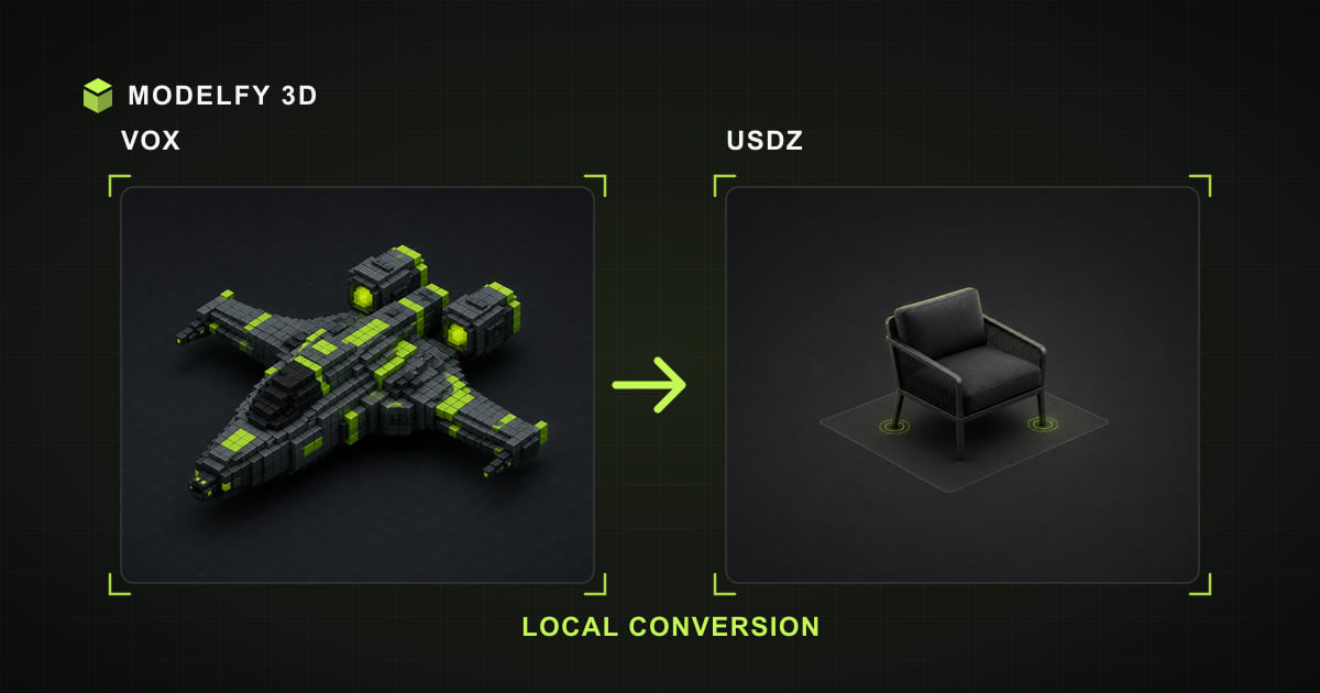 Browser-local VOX to USDZ conversion illustration