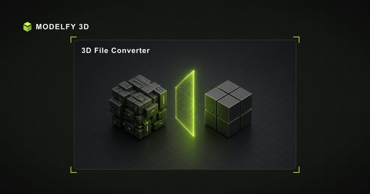 Two distinct 3D objects crossing a portal for browser-local format conversion.