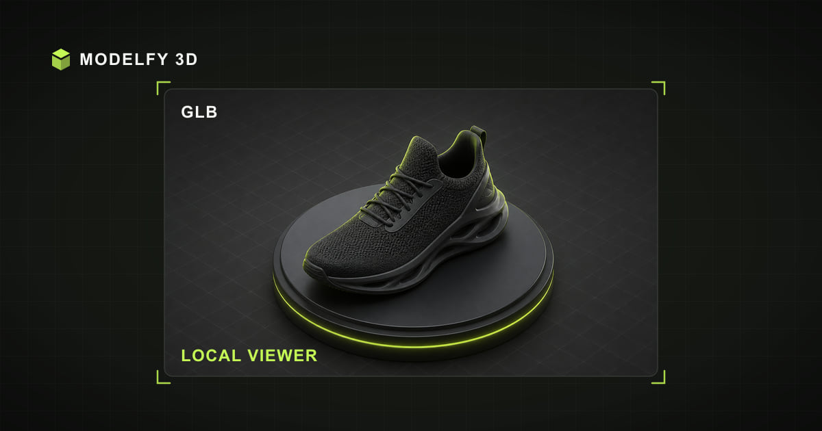 Isometric GLB file illustration for Modelfy's local GLB viewer
